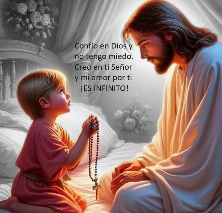 Oración poderosa por la prosperidad y salud del hogar con imagen de Jesús y un niño orando.